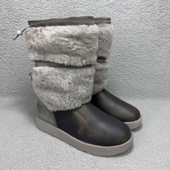 UGG Boots Womens 8 Shoes Metal Grey Reykir Waterproof Shearling Winter Booties - Picture 1 of 11